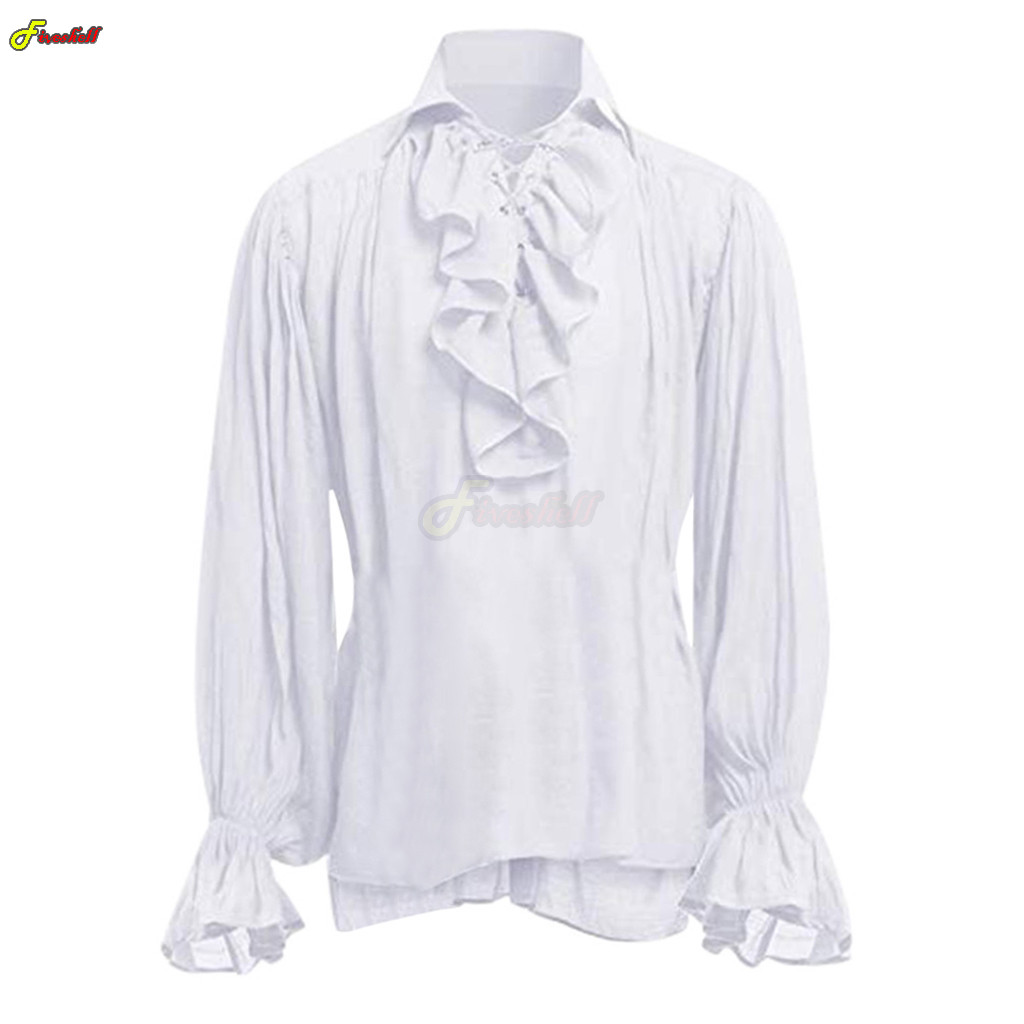 Mens Halloween Lace Up Pirate  - Medieval Gothic Lace Up Pirate Shirt ulasan dan harga