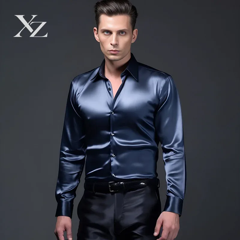 Men's Satin Silk-Like Shiny Sm - Mens Satin Silk Dress Shirt ulasan dan harga