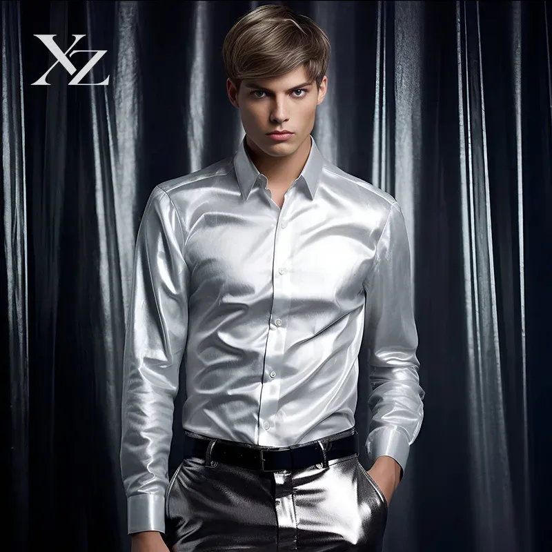 Men's Satin Silk-Like Shiny Sm - Mens Satin Silk Dress Shirt ulasan dan harga