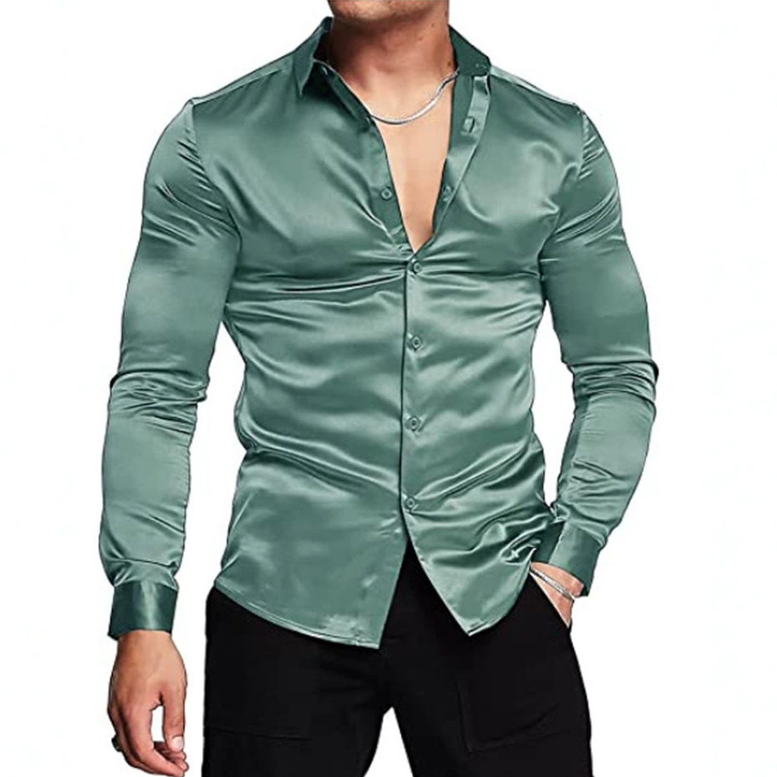 Pink Silk Satin Luxury Dress S - Mens Satin Silk Dress Shirt ulasan dan harga