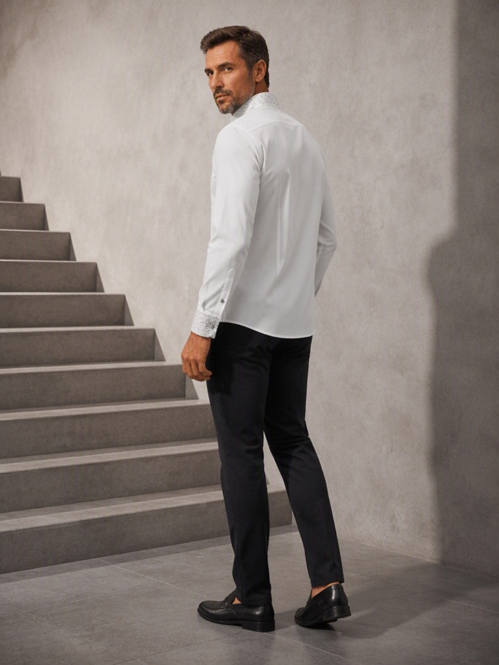 Men's Casual Business Blouse F - Mandarin Collar Formal Shirt Slim Fit ulasan dan harga